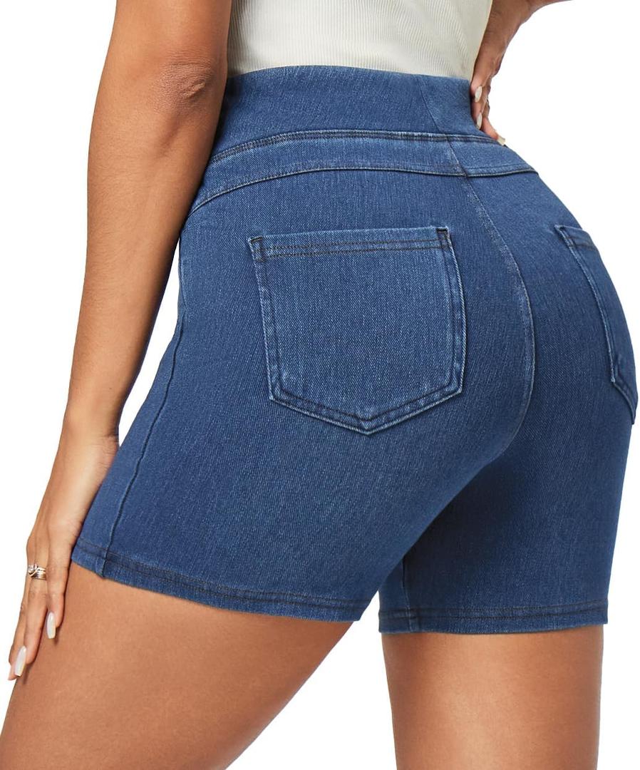 IUGA Stretchy Jean Shorts for Women High Waisted Pull On Jorts with Pockets Denim Shorts Women Summer Casual Shorts 2025 (Large, Light Blue)