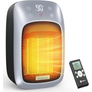 Brightown Plug In Space Heater for Indoor Use, 800W Small Wall Outlet Heater with Remote and Thermostat, LED Display, 12H Timer, Overheat Protection for Bathroom Bedroom Office Home (Silver)
