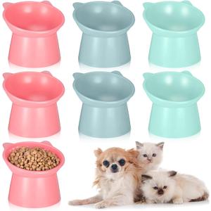Giantree 6 Pcs Raised Cat Food Bowls 15 Degrees Elevated Cat Bowls Anti Vomiting Tilted Raised Whisker Friendly Pet Dish Plastic Slanted Stand Pet Food Water Feeder for Indoor Cats Kitten
