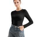 SUUKSESS Women Crew Neck Fitted T Shirts Cotton Jersey Basic Long Sleeve Crop Tops (Black, XL) (Black, XL)