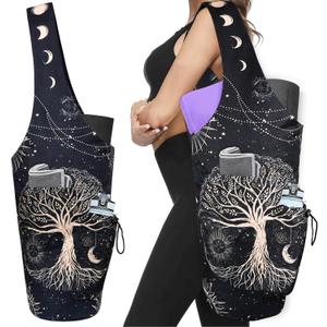 Yoga Mat Bag - Large Opening Long Tote Yoga Mat Carrier Holder Bag with Waterproof Wet Zipper Pocket and Drawstring Water Bottle Pocket - Yoga Bag Fit Most Size Mats (37"x15.5", Tree of Life)