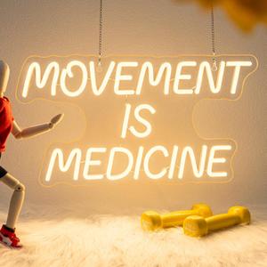 Movement Is Medicine Neon Sign Gym Light Up Home Fitness Club LED Exercise Neon Signs for Wall Decor in Sports Room Party Bar LED Warm White Letters Sign in Home Gym Decor Art Gifts for Adult