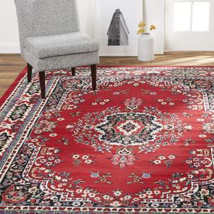 Home Dynamix Premium Sakarya Traditional Medallion Border Area Rug, Claret, 5'2"x7'4" Rectangle (Red / Black)