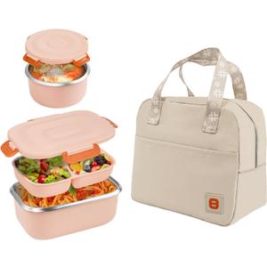 BEVISS 18/8 Stainless Steel Bento Box, Bento Lunch Box for Kids and Adults Pink