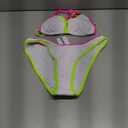 TASHEHE Women's Colorful String Bikini Set Sexy Triangle Two Piece Neon Bikini Swimsuit Color Block Halter Bathing Suit (Medium, 424 / White)