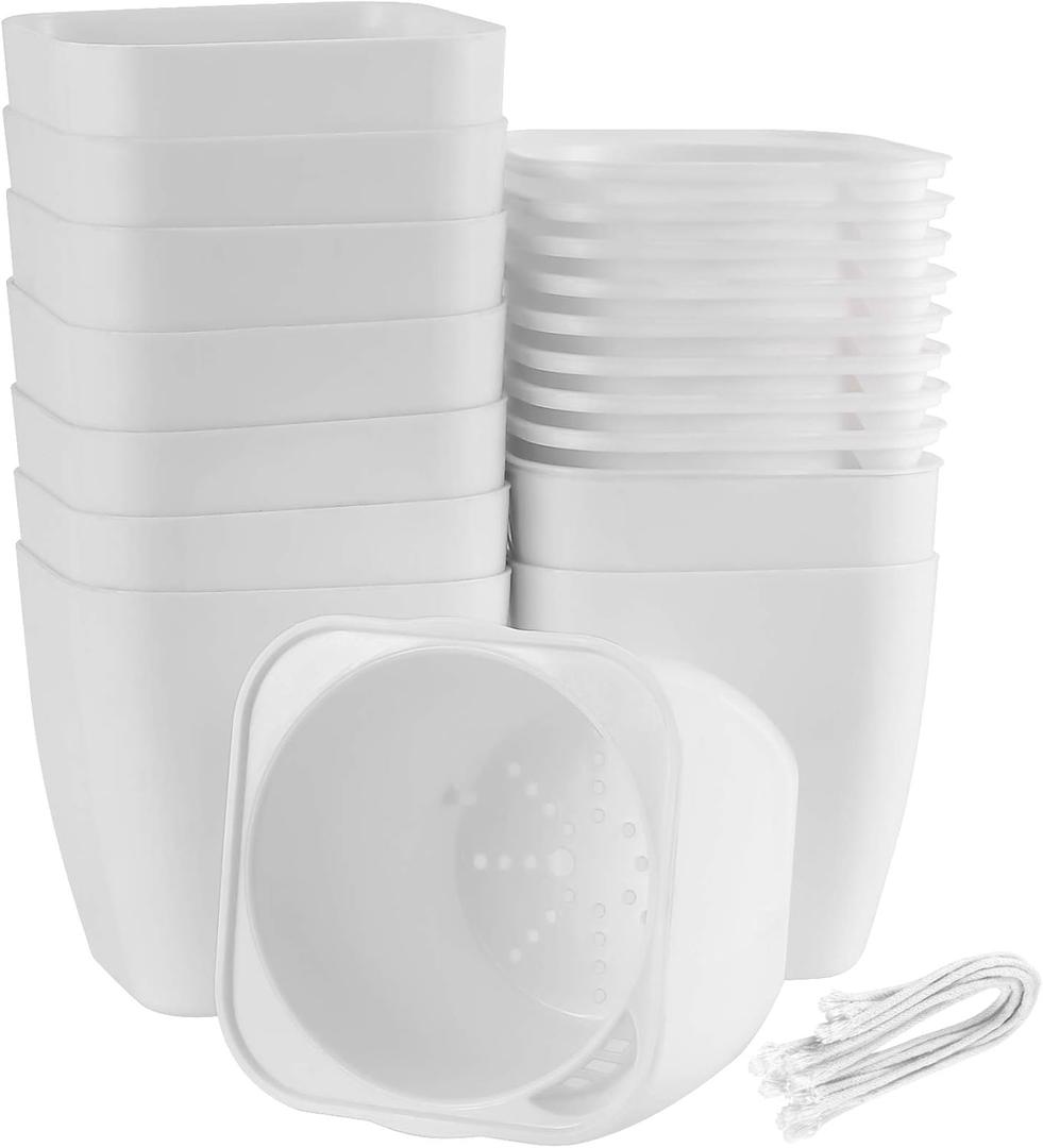 ZEONHAK 5 Inches Self Watering Planter, 10 Pack Plastic Self Watering Pots with 10 Wick Ropes, Wicking Flower Pots for Violets, Ocean Spider Plant, Orchid, Plants, Flowers, White