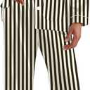 Ekouaer Silk Pajamas for Women Classic Button Down Satin Pajama Sets Long Sleeve Lounge Set (X-Large, Black Champagne Stripe)