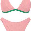 ZAFUL Textured Bikini Sets for Women Plunging Neck Cheeky Bathing Suit High Waisted Swimsuits 2 Piece Swimwear 2025 (Pink, M)