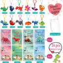 2 x 24 Pack Valentines Day Gifts Cards for Kids Classroom School Valentines Exchange Cards with Dinosaur Keychain for Girls Boys Party Favors Gifts Prizes