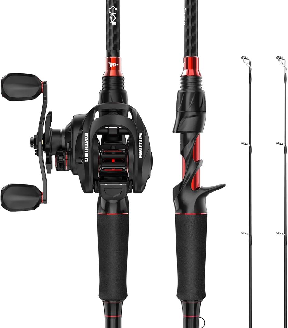 KastKing Brutus Twin-Tip Fishing Rod and Reel Combo, Baitcaster, Spinning & Spincast Combos, IM6 Graphite 2-Piece Rod with Backup Tip Section, EVA Handle, Durable & Sensitive, Freshwater Fishing, 6'6'' M Twin Tips Rod, Left Handed