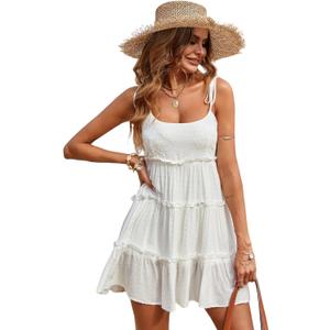 Narecte Womens Summer Dresses Wedding Guest Dresses Beach Sundresses Spaghetti Strap Flowy Boho Dress (Large, White)
