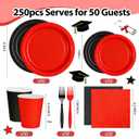 Red and Black Plates and Napkins Party Supplies, Include 9 Disposable Paper Plate, 7 Dessert Plates and Cups and Napkins Forks Set for Halloween, Christmas, Retirement, Birthday, Serves 50