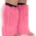 FHQHTH Fuzzy Faux Fur Leg Warmers Fur Heels Long Boots Cuff Cover has Elasticity One Pair Dionysia Boot cover Carnival 18" [Pink, Large]