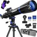 Telescope, 90mm Aperture 800mm-Telescope for Adults & Kids, Professional Refractor Telescopes for Adults High Powered, Beginner-Friendly, Phone Adapter & Stable Stainless Tripod, Portable Carry Bag (90800-Black)