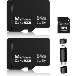 64 GB MicroSDXC 2-Pack + SD Adapter & Bonus USB 2.0 Reader  U3 V30 A2 4K UHD High-Speed Memory Cards for Dash Cam, Security Camera, Drone, Nintendo Switch, GoPro