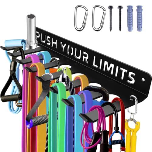 Home Gym Accessories Organization Storage Rack Equipment For Home 8 Hook Wall Hanger Display Gear Barbells Resistance Bands Jump Ropes Lifting Belt Hanger Accessories Hardware Included (Push Your Limits)