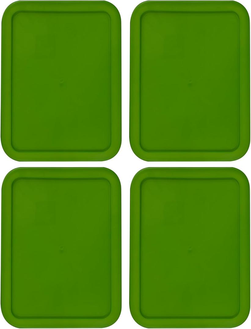 Replacement Lids fits Pyrex 3-Cup Glass Food Storage Container Bowls, (7.75 x 5.75-Inch) Plastic Rectangle Lids Covers for Pyrex 7210-PC, Airtight & Leakproof (4-Pack, Green)