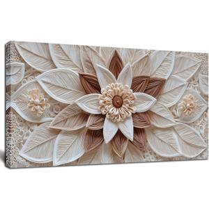 ORKARLUMENT Boho Floral Wall Art White and Brown Canvas Prints 20"X40"