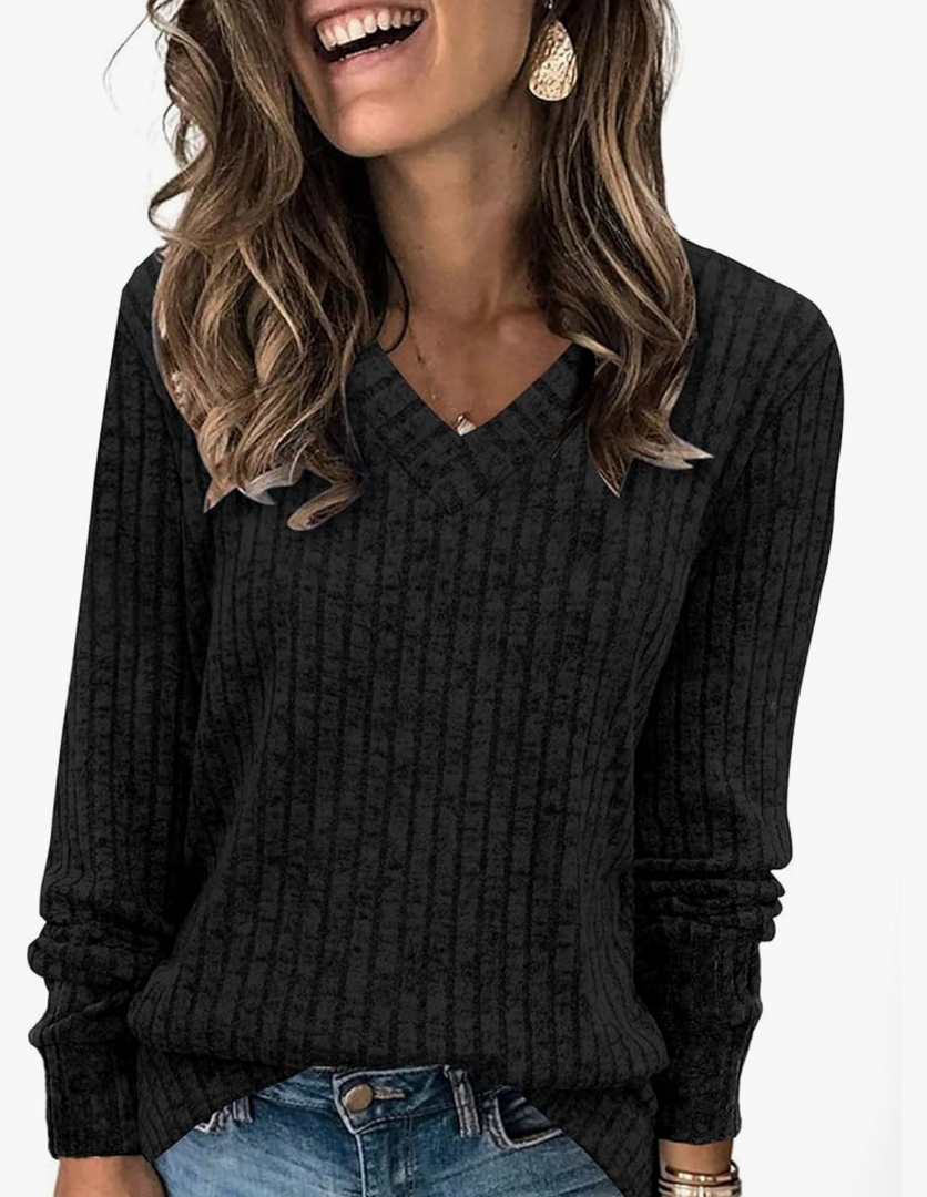 SAMPEEL V Neck Long Sleeve Shirts for Women Casual Fall Tops Lightweight Tunic Sweaters Fashion Clothes 2025 M