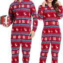 CF Matching Christmas Pajamas for Couples One-Piece Hooded Adult Onesies Holiday Family Sleepwear Jumpsuits Pjs for Women Men (Size L, Women-Snowflake Pattern)