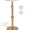 Adjustable Height Marble Drink Table, 10 x 10 x 22-31 Inches, White Marble & Antique Brass Metal Martini Table for Small Spaces, Living Room, Bedroom and Balcony, Comes with 2 Coasters