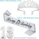 18th Birthday Decorations for Girls Silver with 18th Birthday Sash and Tiara, Cake Topper and Candles, Silver Number Balloons, 18 Year Old Gifts for Girls