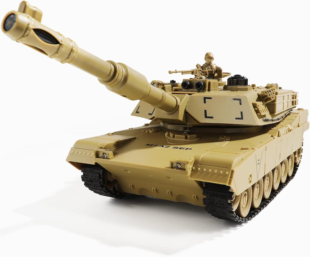 Bvrorere RC Military Tank Toy, US M1A2 Abrams Remote Control Army Tank with IR Battle, 2.4Ghz RC Military Vehicles for Boys Kids 6+ and Adults