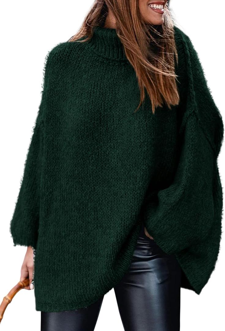 PRETTYGARDEN Women's 2026 Fall Turtleneck Oversized Sweaters Long Sleeve Chunky Knit Pullover Tops Winter Fashion Clothes (X-Large, Dark Green)