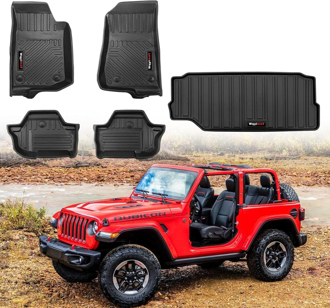All Weather Floor Mats and Cargo Liner for 2018-2025 Jeep Wrangler JL 2 Door Accessories TPE Rubber Mat Black (for 2018-2025 Jeep Wrangler JL 2 Door)