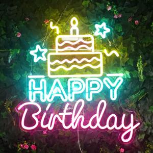 Happy Birthday Neon Sign, Large 23'' Colored Birthday Cake Led Neon Light Up Sign for Any Age Celebration, Birthday Party, Gift, Wall Backdrop