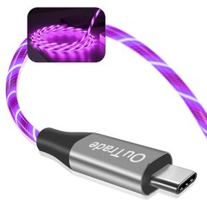 OuTrade USB Type C Cable, 3A LED Light Up Fast Charge Cord Compatible with Samsung Galaxy S20/S10/S9/S8, LG V40, USB-C to USB-A Fast Charging C Cables (Purple, 3 ft)