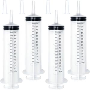 4 Pack 150mL Large Syringe for Liquid with Tip Cap, Plastic Liquid Syringes Individually Sterile Sealed