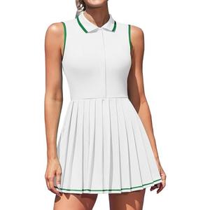 ATTRACO Women Tennis Dresses Ribbed Polo Golf Dress Half Zip Pleated Workout Dress with Built in Shorts and Bra, XL