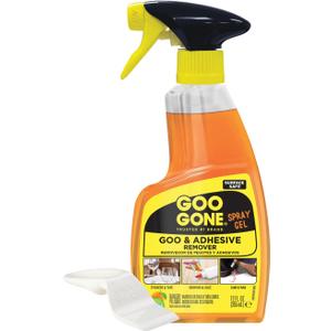 Goo Gone Spray Adhesive Remover Gel 12 Oz with Scraper, Removes Glue, Stickers, Tape Residue, Grease, Gum & Wax, Adhesive Spray with Citrus Cleaning Power for Hard Surfaces, Carpets & Fabrics