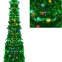 Artificial Christmas Tree with 100 Color Lights, 5 Ft Pop Up Collapsible Tinsel Christmas Tree, Christmas Decorations for Home Fireplace Party Indoor Outdoor (Green)