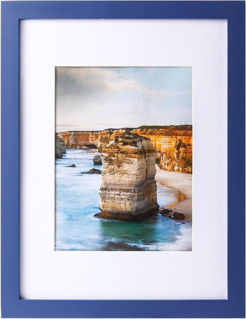 Wyooxoo 9x12 Picture Frame Made of Solid Wood Photo Frame Display Pictures 6x8 with Mat or 9x12 Without Mat For Table top Display or Wall, Dark Blue, 1 Pack