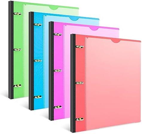 INFUN Telescoping 3 Ring Binder - 4PCS, Flexible Round Binder with Customizable Front Cover and Clear Catalog Pocket, Holds 8.5x11 inch Paper