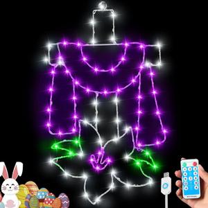 Easter Cross Window Lights Decoration Easter Silhouette Light with Remote Controlled LED Lights USB Plug Powered with 8 Lighting Modes He Is Risen Door Decor for Indoor Outdoor Party
