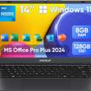 Laptop Computer, 14 Inch Laptop 8GB RAM 128GB SSD Laptops, Quad-Core N5095 Processor, Up to 2.9 GHz, Win11 Pro, Office Pro Plus 2024, WiFi 5, BT 5.0, Webcam, Long Lasting Battery, Black