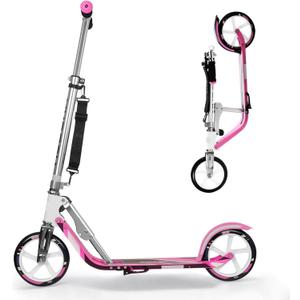 Scooter for Kids 6-12 & Adults | Adjustable Height, Foldable, Lightweight Aluminum Frame | Holds Up to 220lbs | Smooth Ride on Any Terrain (pink)
