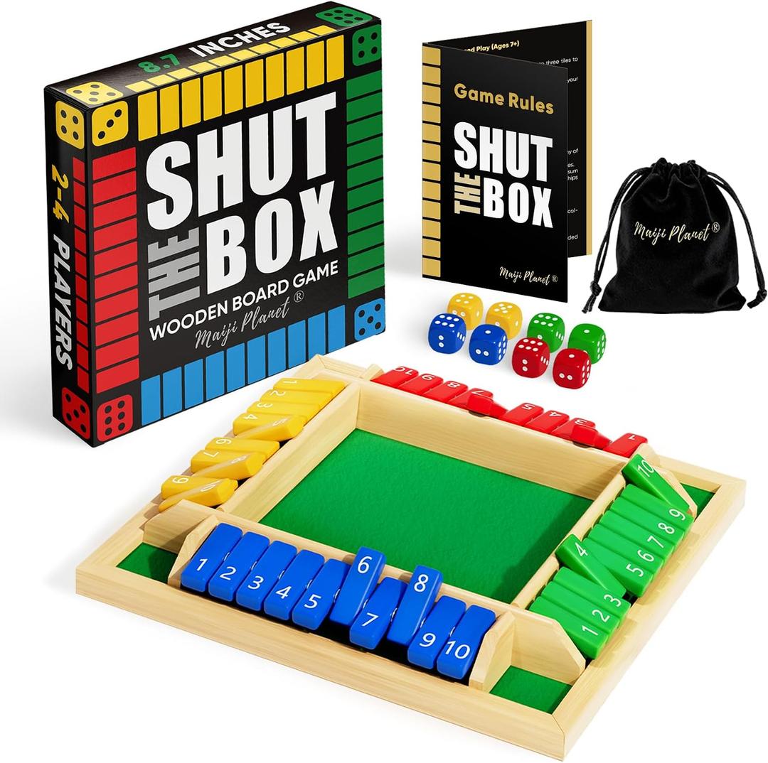 Classic Original Shut The Box Game, Math Dice Board Game for Family Night Classroom Travel, Wooden Table Top for Group Kid Adult Senior, Camp Party, Easy Quick and Fun, 2-4 Players,  8.7in