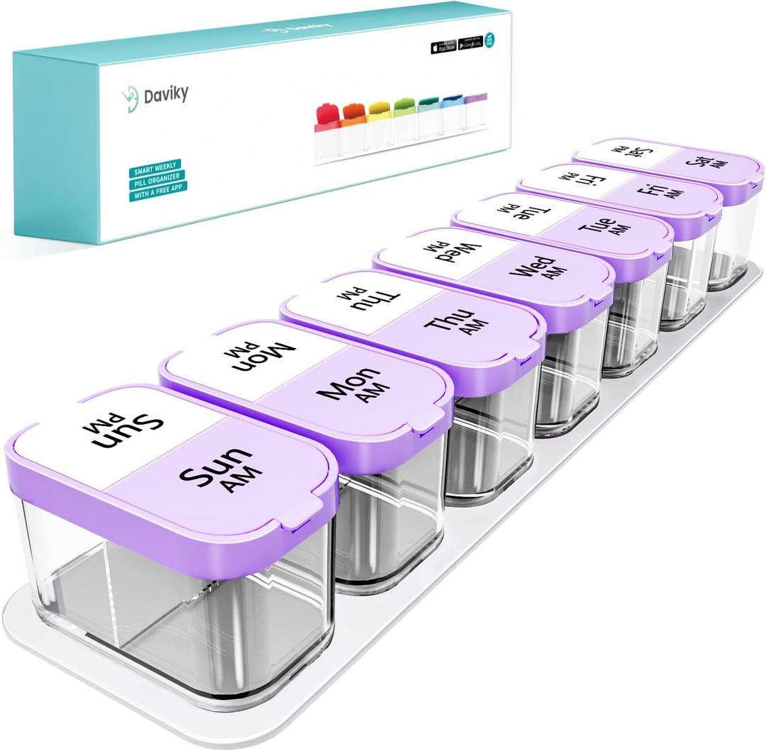 Daviky Large Pill Organizer 7 Day, Weekly XL Pill Box 2 Times a Day, Extra Big Medicine Case AM PM for Vitamins, Supplements and Medication
