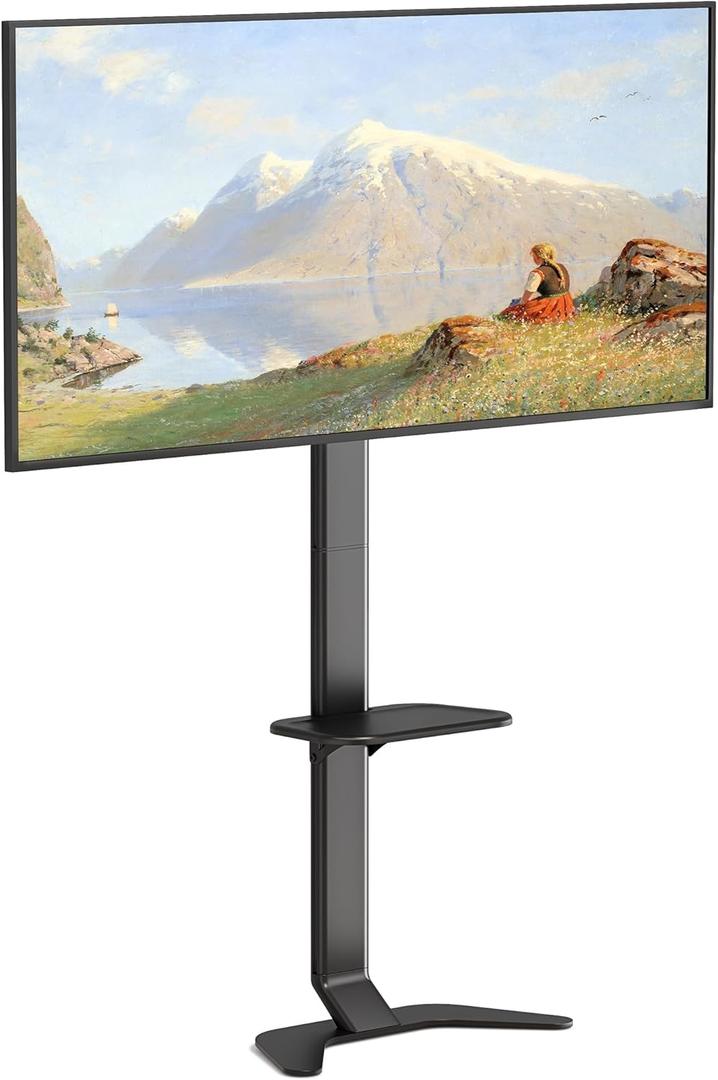 Ultra Slim Tall Floor TV Stand for 37-86 Inch TVs, Modern Curved Base with Shelf, Adjustable Height & Tilt, Space-Saving Design with Cable Management, Fits VESA 600x400mm, Black