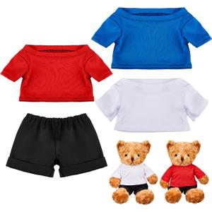 Zhanmai 4 Pcs Stuffed Bear Clothing Crew Neck Bear Shirt Basic Teddy Clothing Stuffed Animal Accessories Classic Plush Tiny Clothes with Black Jean Shorts Fit 12-18 Inches Teddy Dolls Gifts