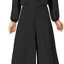 ROYLAMP Women's Summer 2 Piece Outfits Round Neck Crop Basic Top Cropped Wide Leg Pants Set Jumpsuits M