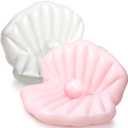 2 Pack 55 Inch Inflatable Seashell Pool Floats with Pearl Ball Birthday Cute Pool Lounge Floats for Adults Summer Beach Swimming Ocean Theme Party