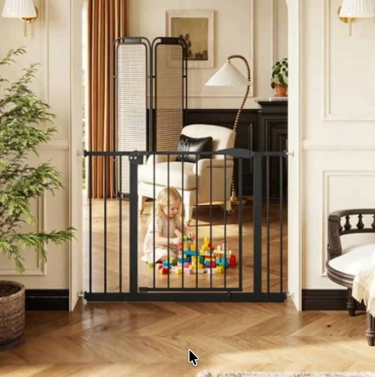 Extra Wide Baby Gate with Door 70-85.7 Inch Pressure Mounted, Auto Close Child Baby Gates for Doorways No Drill, Walk Through Dog Gate Indoor for The House, Grey 