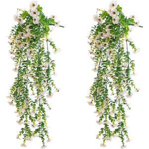 Artificial Hanging Flowers for Outdoors, 2 Pcs UV Resistant Artificial Outdoor Plants No Fade Fake Hanging Plant with Silk Flowers for Outdoor Planters for Home Garden Porch Yard Decor,Double White