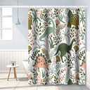 Umpoo Dinosaur Themed Bathroom Shower Curtain - Green Dino Tropical Leaves With Hooks, Waterproof Fabric Polyester for Kids Baby Bathtub Decorative, 48x72 Inch