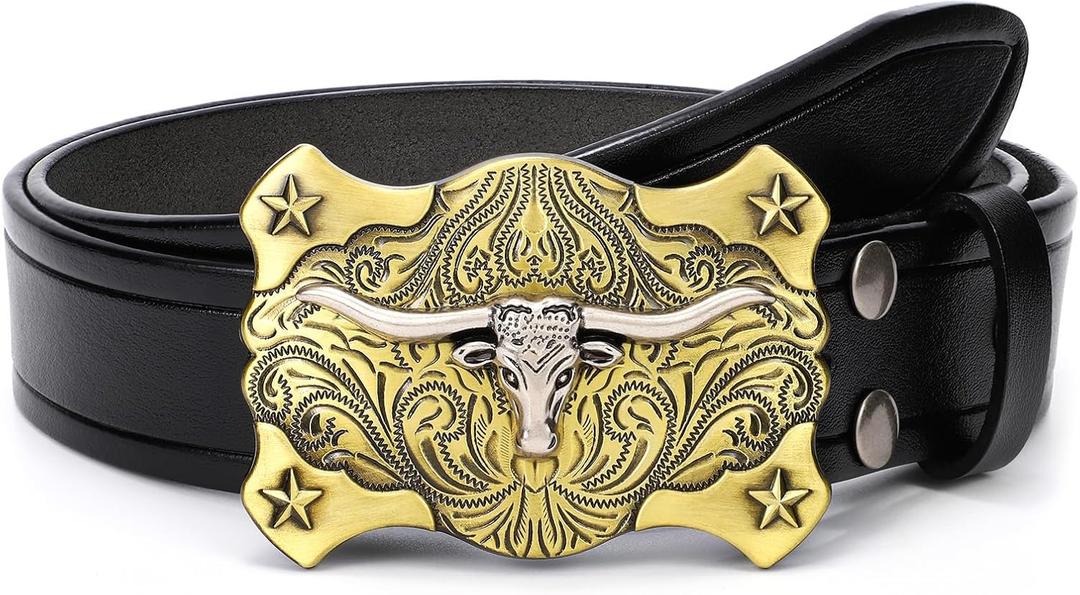 BELTROAD Western Leather Buckle Belt for Men Women Cowboy Cowgirl Country Leather Belts for Jeans Western Belts Men Christmas (Black)